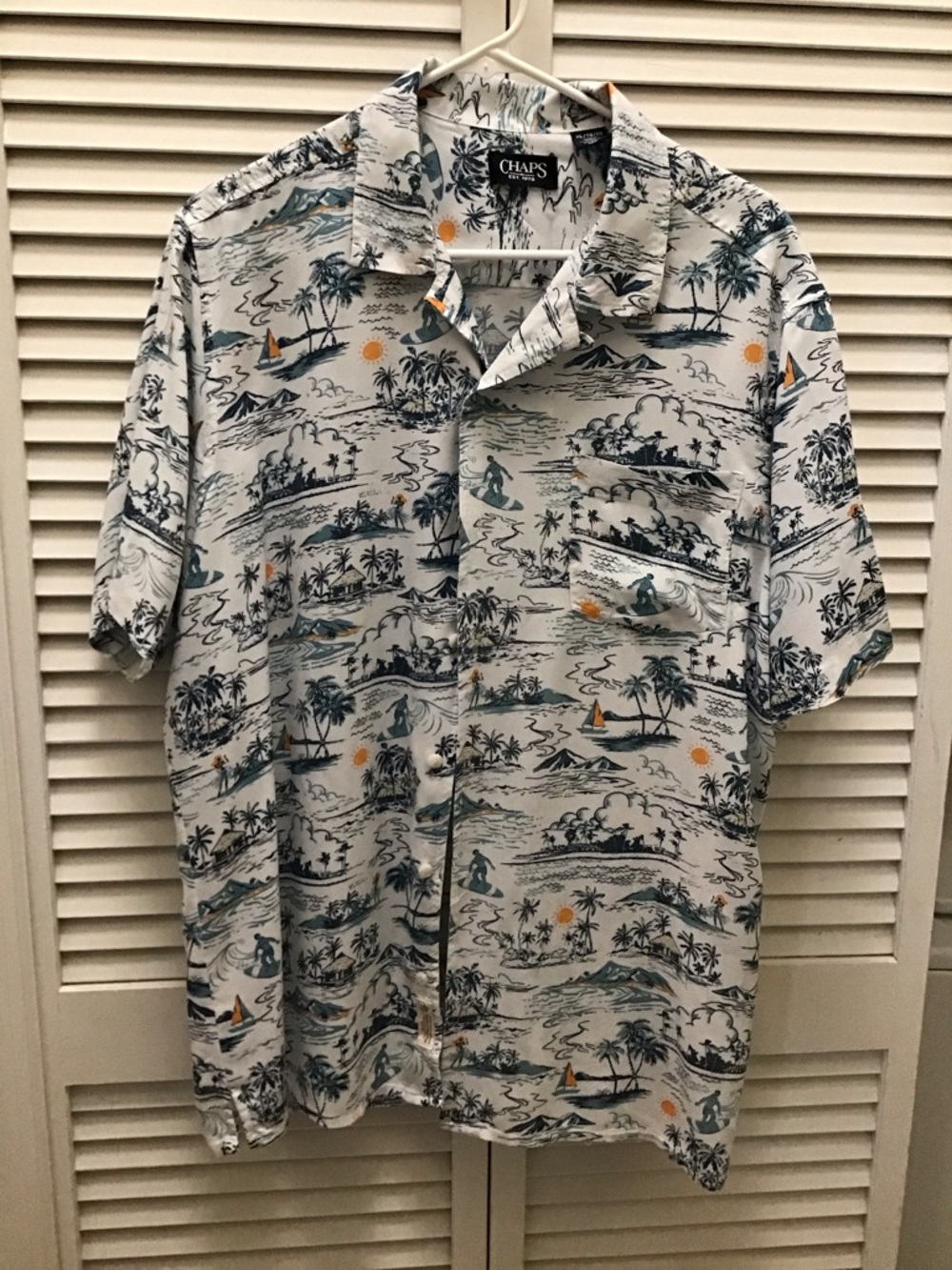 Chaps Men's White Tropical Print Short-Sleeve Shirt